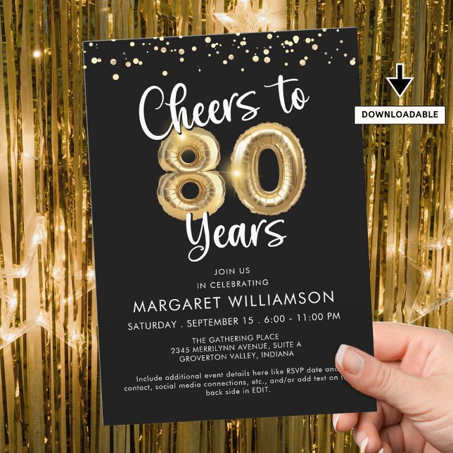 Invitación Saludos a 80 años de Confetti globo (Subido por el creador)