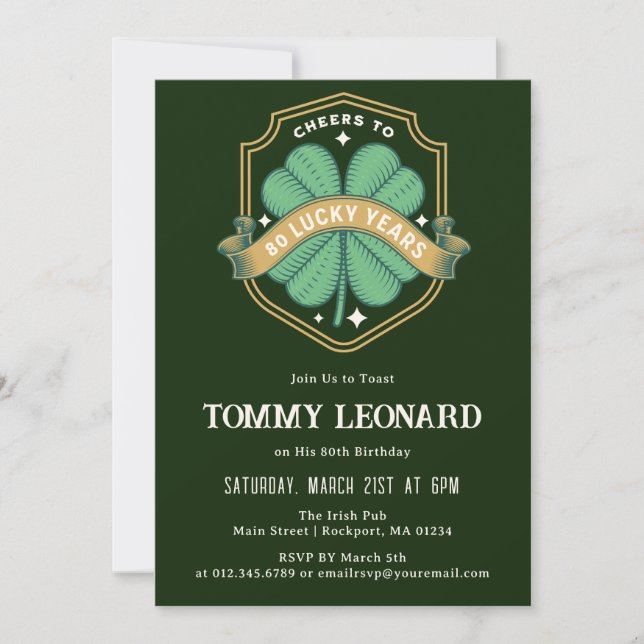 Invitación Saludos a 80 años del cumpleaños de Shamrock afort (Anverso)