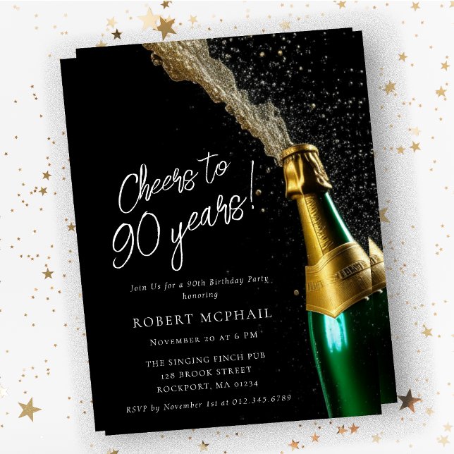 Invitación Saludos a 90 años cumpleaños de botella de champán (Subido por el creador)