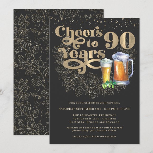 Invitación Saludos a 90 años | Fiesta de cumpleaños histórica (Anverso / Reverso)