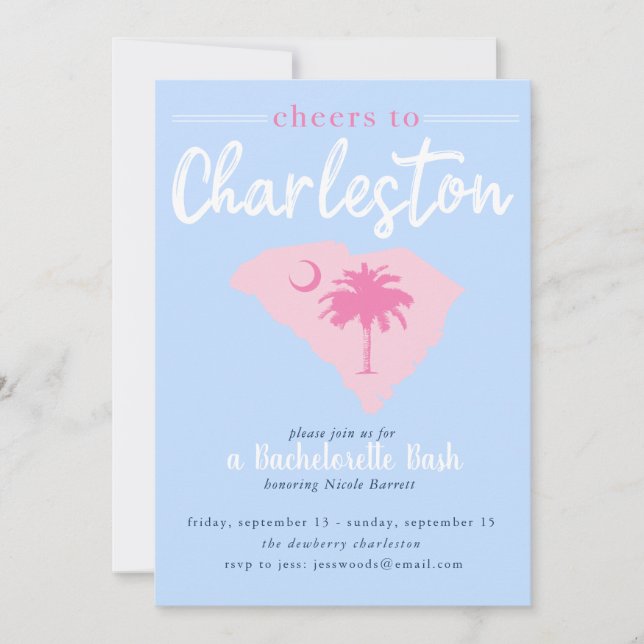 Invitación Saludos a Charleston South Carolina Bachelorette (Anverso)