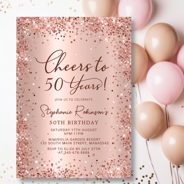 Invitación Saludos a cincuenta años Rosa Oro 50 cumpleaños (Subido por el creador)