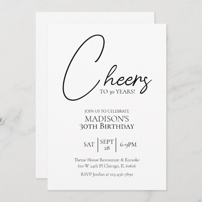 Invitación Saludos a cualquier edad, cumpleaños blanco y negr (Anverso / Reverso)