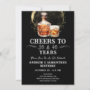 Invitación Saludos a cumpleaños doble adulto en Whiskey