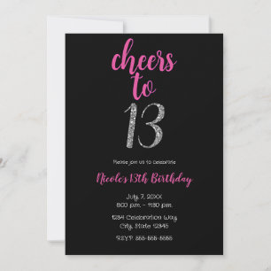 Invitación Saludos a la 13 fiesta de cumpleaños 13 de negro r
