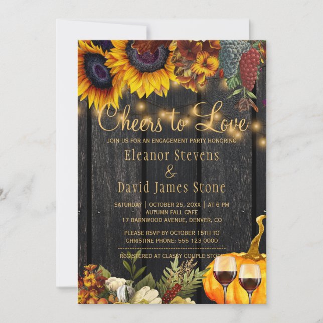 Invitación Saludos a la bodega fiesta de compromiso rústico d (Anverso)