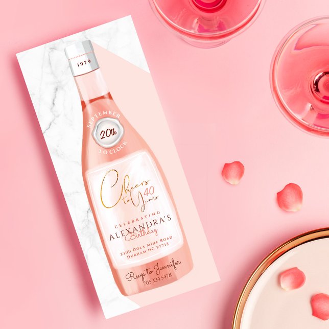 Invitación Saludos a la botella de vino Pink Rosé, Chica de c (Subido por el creador)
