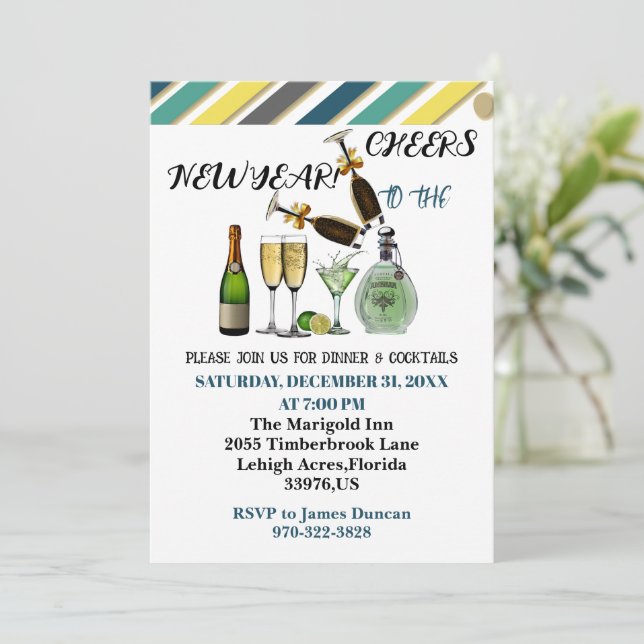 Invitación Saludos a la cena de Año Nuevo Cóctel Arte Moderno (Anverso de pie)