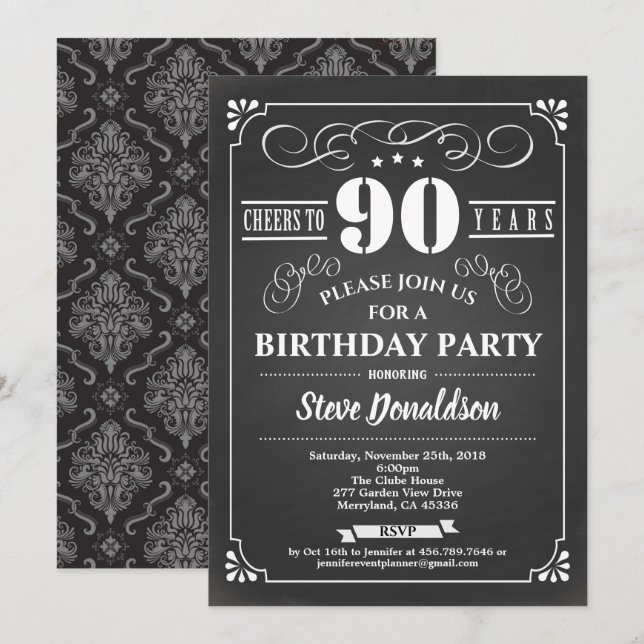 Invitación Saludos a la fiesta de cumpleaños 90 años (Anverso / Reverso)
