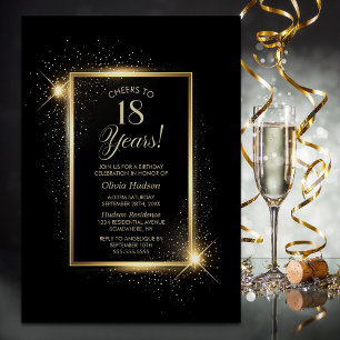 Invitación Saludos a la fiesta de cumpleaños Black Gold de 18