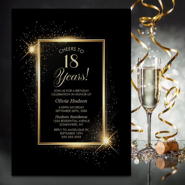 Invitación Saludos a la fiesta de cumpleaños Black Gold de 18 (Subido por el creador)