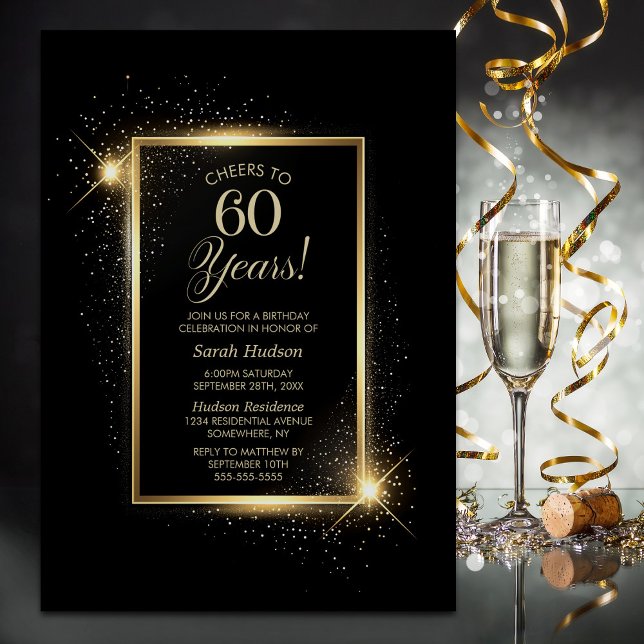 Invitación Saludos a la fiesta de cumpleaños Black Gold de 60 (Subido por el creador)