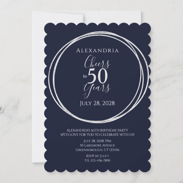 Invitación Saludos a la fiesta de cumpleaños de 50 años de la (Anverso)