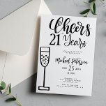 Invitación Saludos a la fiesta de cumpleaños de la tipografía<br><div class="desc">Moderna y elegante tipografía escrita a mano en blanco y negro a la moda Cheers to 21 años guión o cualquier invitación a la fiesta de cumpleaños masculina de un hito de edad.           Fácil de personalizar con la edad y los detalles de su fiesta!</div>