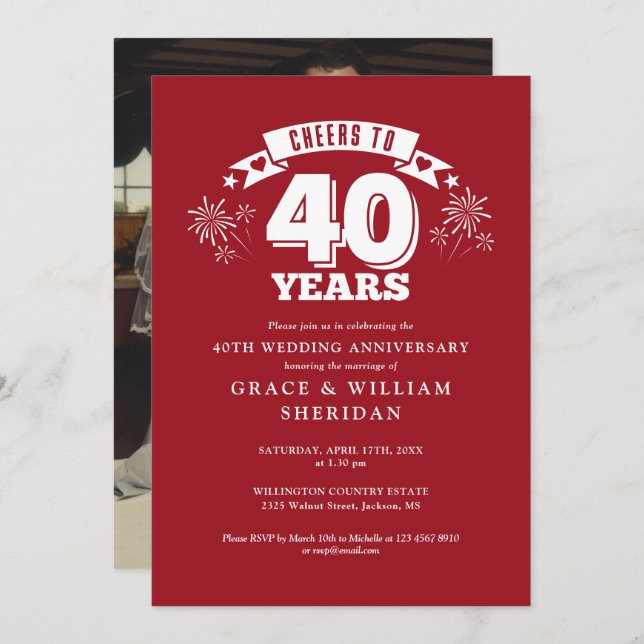 Invitación Saludos A La Foto Del 40° Aniversario De Ruby (Anverso / Reverso)