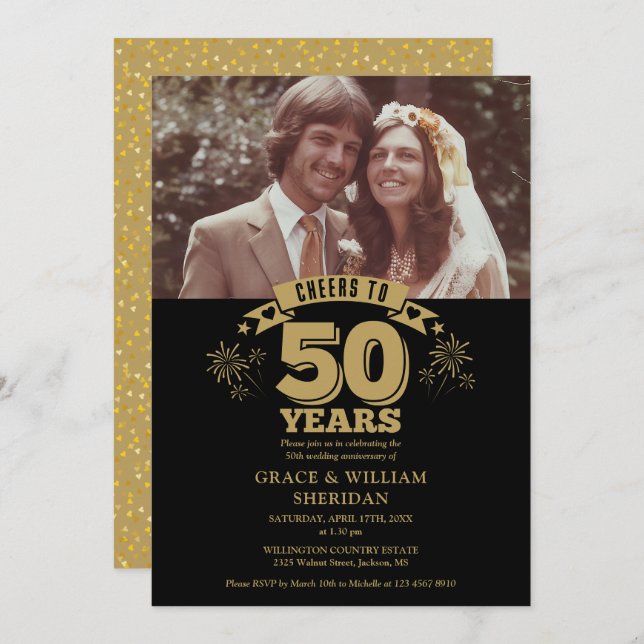 Invitación Saludos a la foto del 50° Aniversario del Boda (Anverso / Reverso)