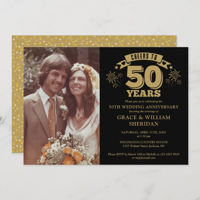 Invitación Saludos A La Foto Del 50 Aniversario Del Boda Dora (Anverso / Reverso)
