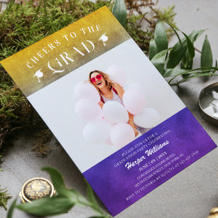 Invitación Saludos A La Grad Trendy Modern Photo Purple Gold
