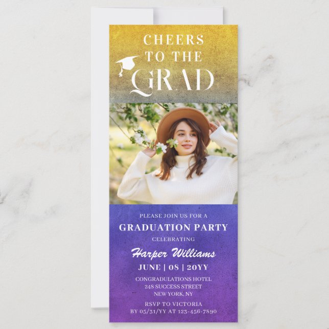 Invitación Saludos A La Grad Trendy Modern Photo Purple Gold (Anverso)