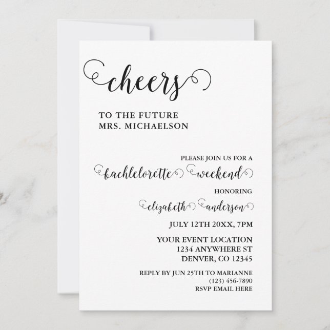 Invitación Saludos A La Novia A Ser Bachelorette (Anverso)