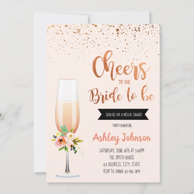 Invitación Saludos a la novia para ser invitada a la fiesta (Anverso)
