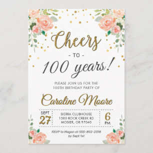 Invitación Saludos a las 100 Años Damas Fiesta de Cumpleaños