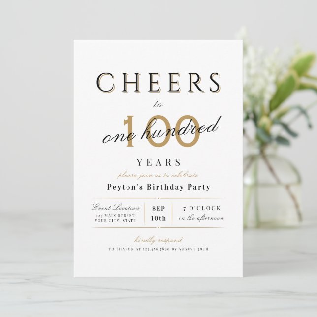 Invitación Saludos a los 100 años de elegantes y elegantes cu (Anverso de pie)