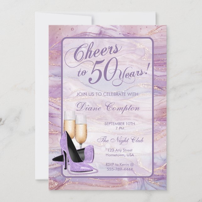 Invitación Saludos a los 50 años de Lavender Gold Birthday (Anverso)