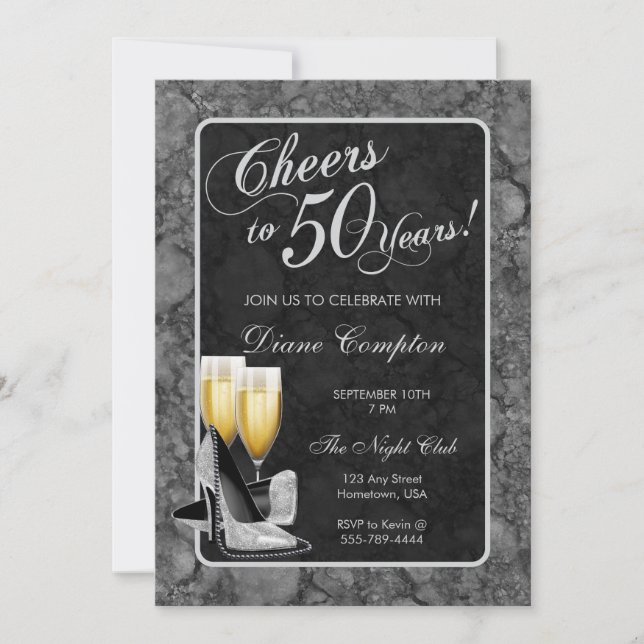 Invitación Saludos a los 50 años de Silver y Black Birthday (Anverso)