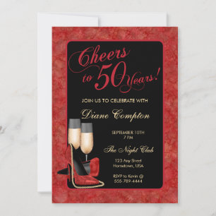 Invitación Saludos a los 50 años del cumpleaños rojo