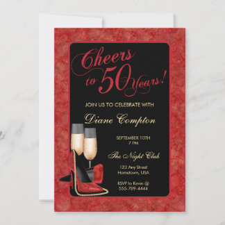 Invitación Saludos a los 50 años del cumpleaños rojo