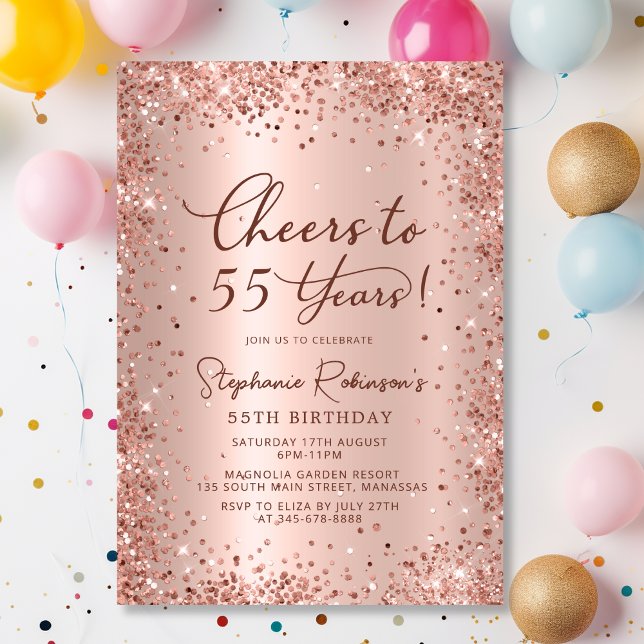 Invitación Saludos a los 55 años Rosa Oro 55 cumpleaños (Subido por el creador)