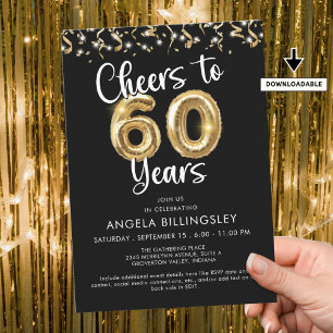 Invitación Saludos a los 60 años de Confetti en globo