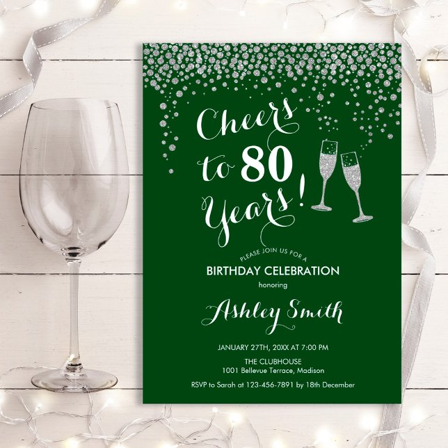 Invitación Saludos A Los 80 Años Cumpleaños - Verde Plateado (Subido por el creador)