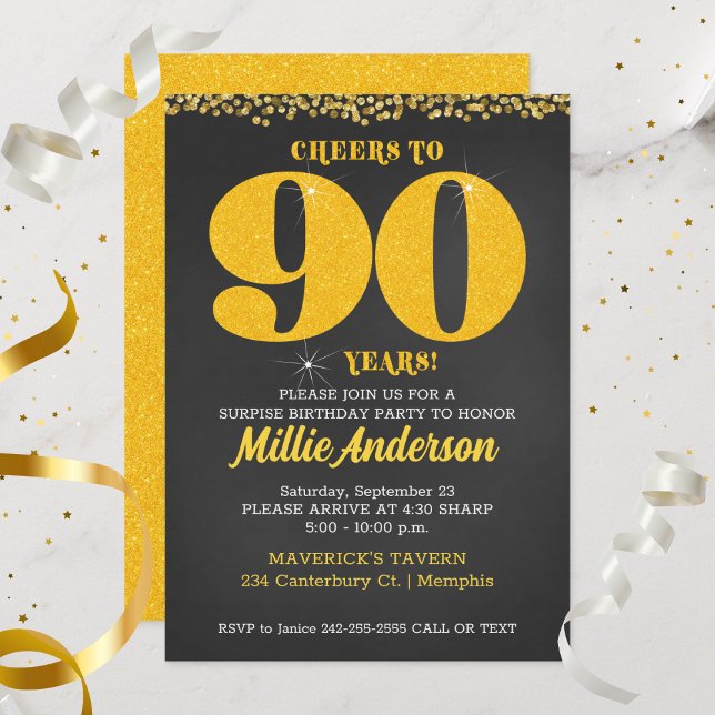 Invitación Saludos a los 90 años cumpleaños 90 años noventa (Cheers to 90 Years 90th Birthday Invitation)