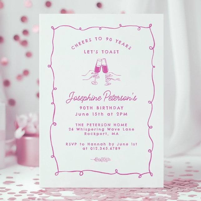 Invitación Saludos a los 90 años del garabato sincera rosado (Subido por el creador)