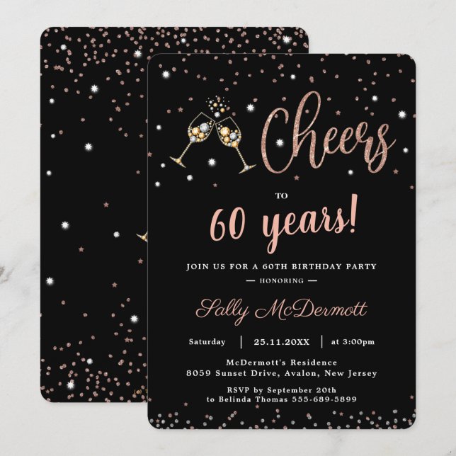 Invitación Saludos a los Bubbly Birthday Party Rosa Gold CUAL (Anverso / Reverso)