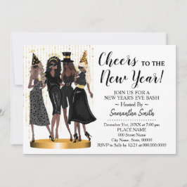 Invitación Saludos a los Chicas Purpurinas de Año Nuevo