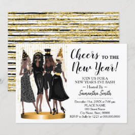 Invitación Saludos a los Chicas Purpurinas de Año Nuevo