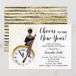 Invitación Saludos a los Chicas Purpurinas de Año Nuevo