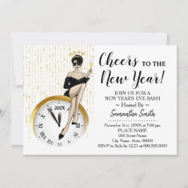 Invitación Saludos a los Chicas Purpurinas de Año Nuevo