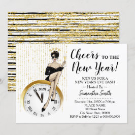 Invitación Saludos a los Chicas Purpurinas de Año Nuevo