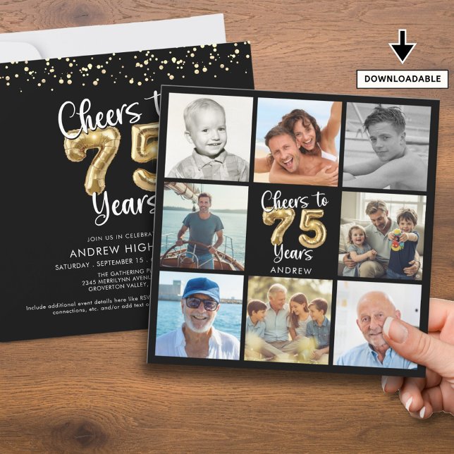 Invitación Saludos a los globos de Collage de fotos de 75 año (Subido por el creador)