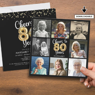 Invitación Saludos a los globos de Collage de fotos de 80 año