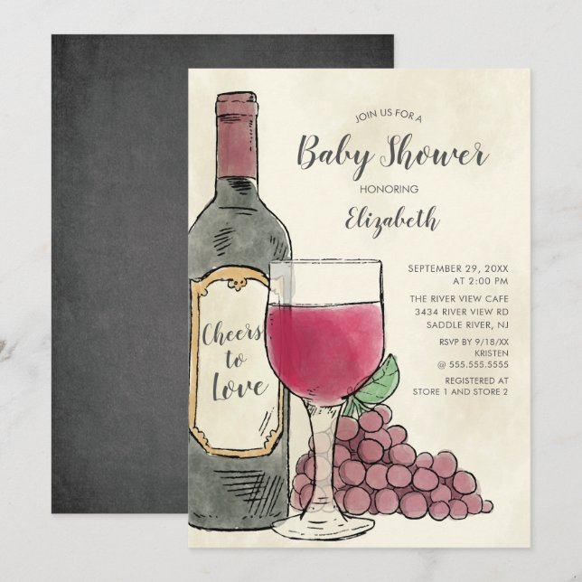 Invitación Saludos a Love Wine Baby Shower (Anverso / Reverso)