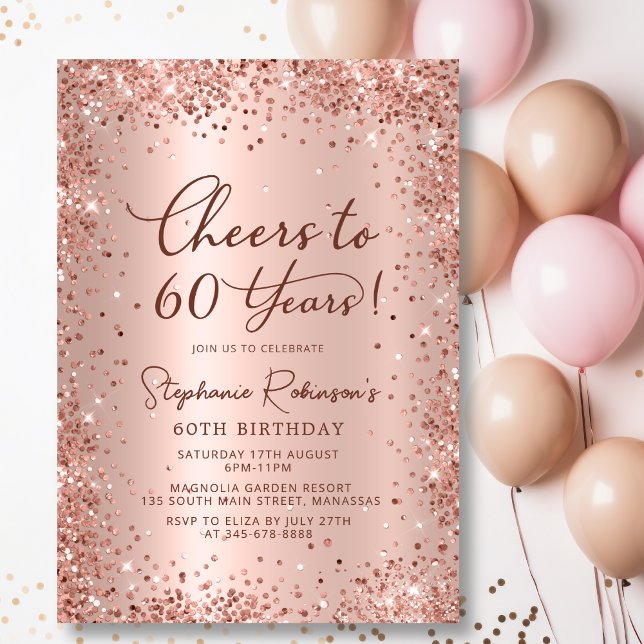 Invitación Saludos a sesenta años Rosa Oro 60 cumpleaños (Subido por el creador)