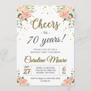 Invitación Saludos a Setenta Años Damas Fiesta de Cumpleaños