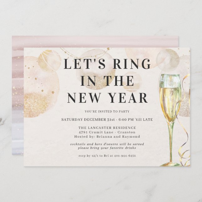 Invitación Saludos a un Año Nuevo | Sparkling Champagne (Anverso / Reverso)