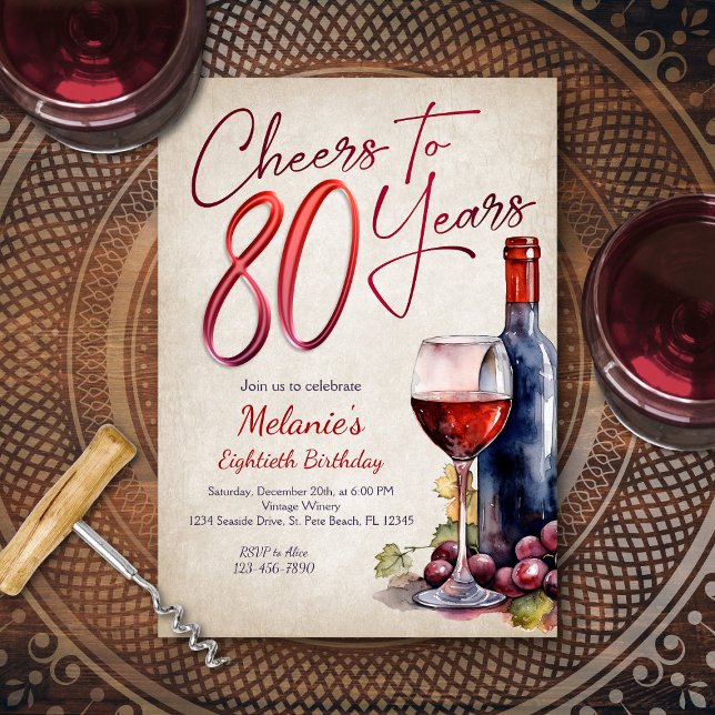 Invitación Saludos a Vino 80 cumpleaños (Subido por el creador)