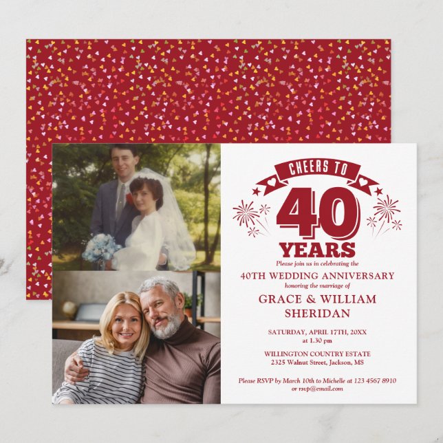 Invitación Saludos Al 40° Aniversario Boda De Ruby 2 Foto (Anverso / Reverso)